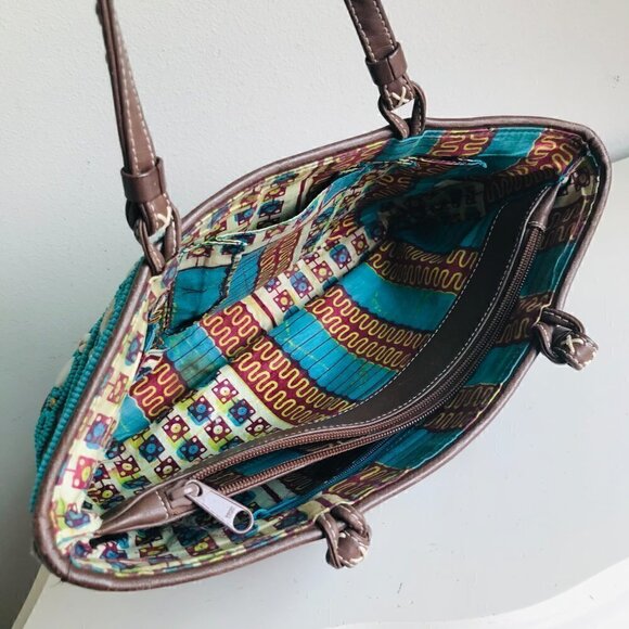 Vintage Isabella Fiore Brown Turquoise Shell Embroidered Bag - Picture 6 of 8